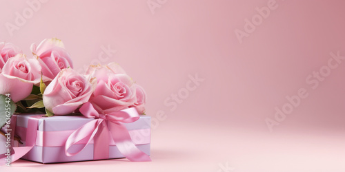 pink roses and box on wooden background, pink rose and box, pink roses and box © nazir