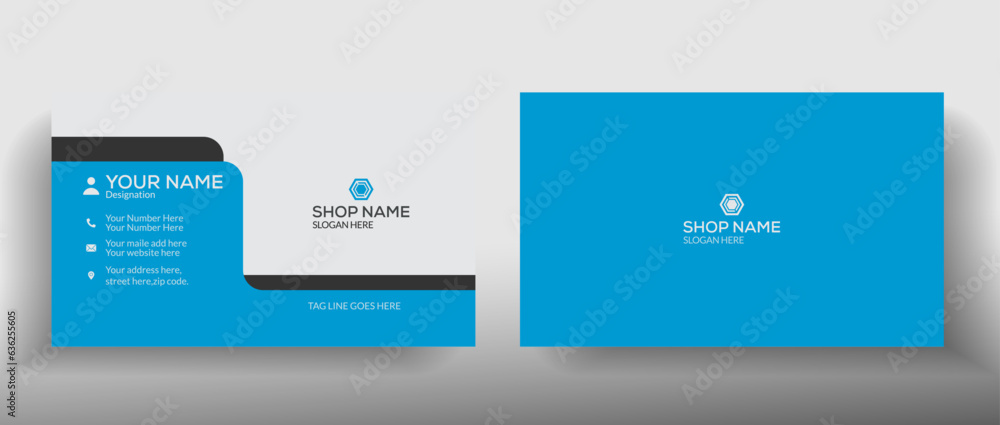Fototapeta premium Blu and black simple fresh over clean business card template, vector visiting card layout.