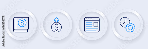 Set line Time management, Advertising, Financial growth dollar and book icon. Vector