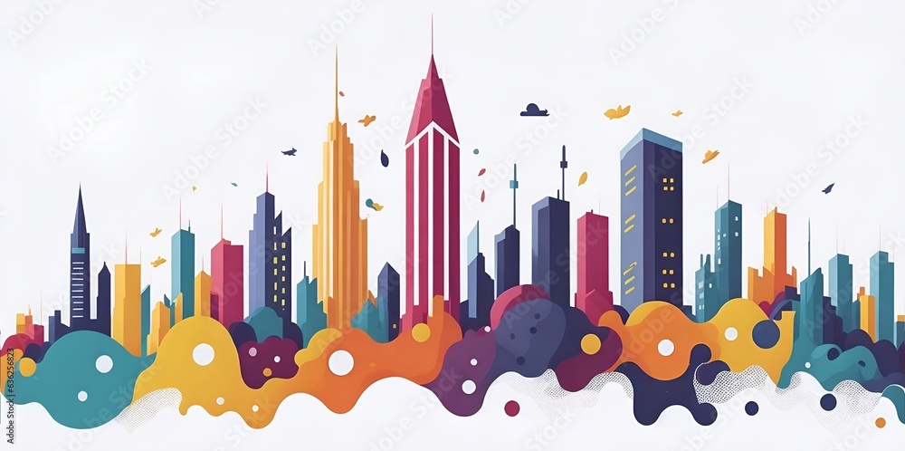 Modern city skyline. Cartoon style. AI generated illustration Modern city skyline. Cartoon style. AI generated illustration