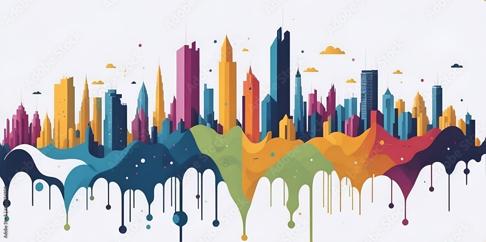 Modern city skyline. Cartoon style. AI generated illustration Modern city skyline. Cartoon style. AI generated illustration