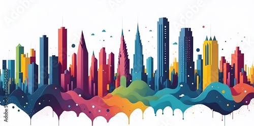 Modern city skyline. Cartoon style. AI generated illustration
