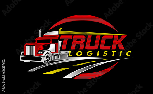 truck trailer transport logistics, delivery, express, cargo company, fast shipping, design template logo  photo