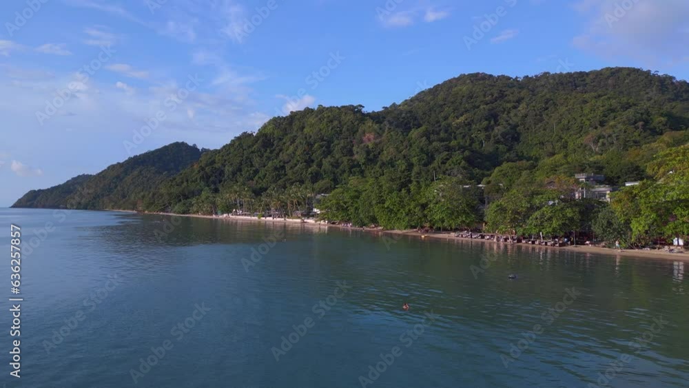 Majestic aerial view flight drone Beach Houses Resort Hotels, Touristic island Majestic aerial view flight drone Beach Houses Resort Hotels, Touristic island