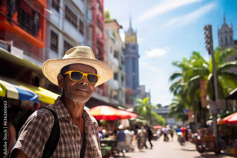 Curious Tourist Exploring Vibrant Streets of Phuket. Generative AI