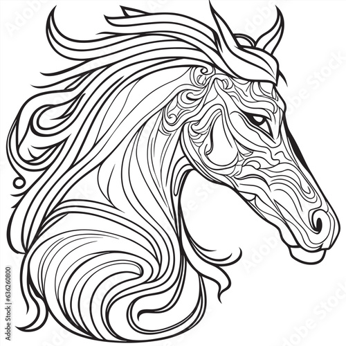 sticker, masterpiece, best quality, ultra high res, highly detailed, psychedelic, horse head, vector illustration line art