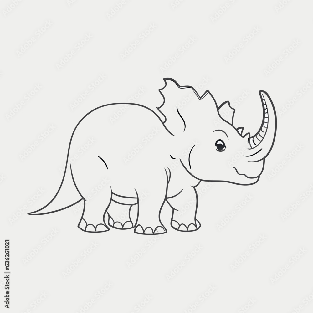 triceratops, vector illustration line art