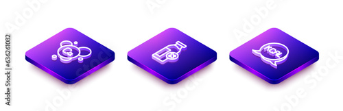 Set Isometric line Calcium, Lactose intolerance and Kcal icon. Vector