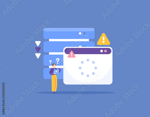 Server down. errors and failures on the server. Website pages cannot be accessed due to Poor Hosting Quality, Flooded Traffic, and DNS Problems. Interrupted service. illustration concept design