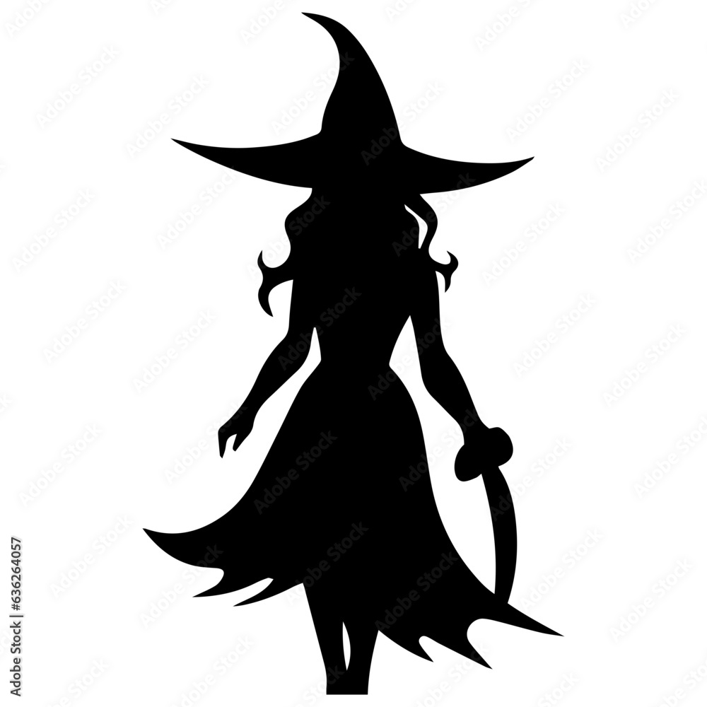 Fototapeta premium Vector black silhouette of a witch