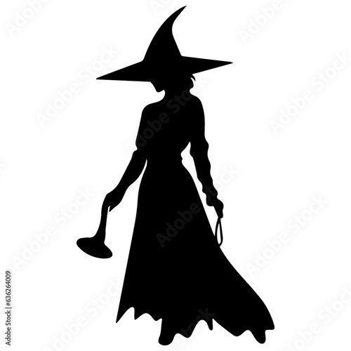 Vector black silhouette of a witch