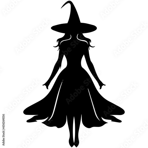 Vector black silhouette of a witch