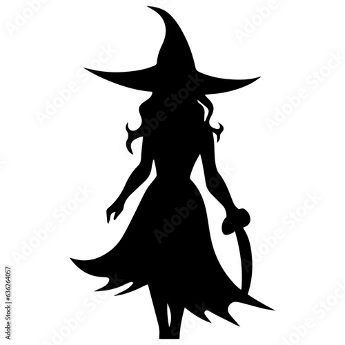 Vector black silhouette of a witch