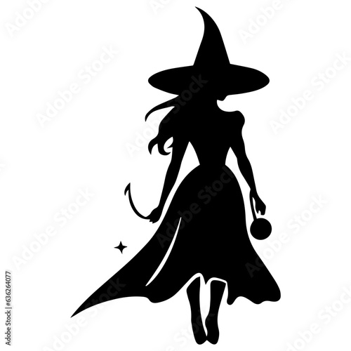 Fotografia Vector black silhouette of a witch