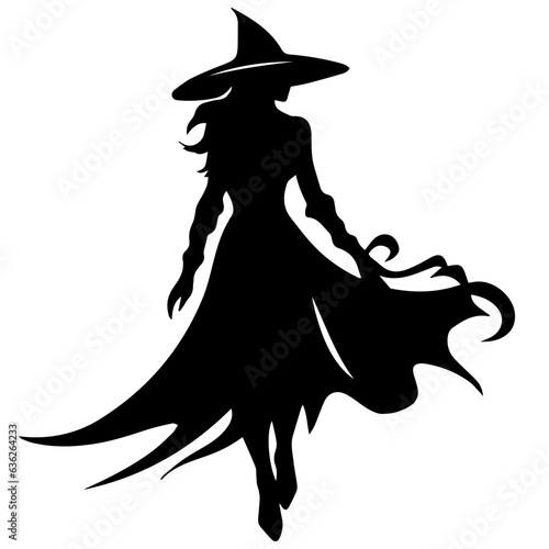 Vector black silhouette of a witch