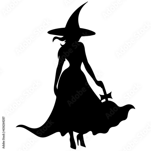 Vector black silhouette of a witch