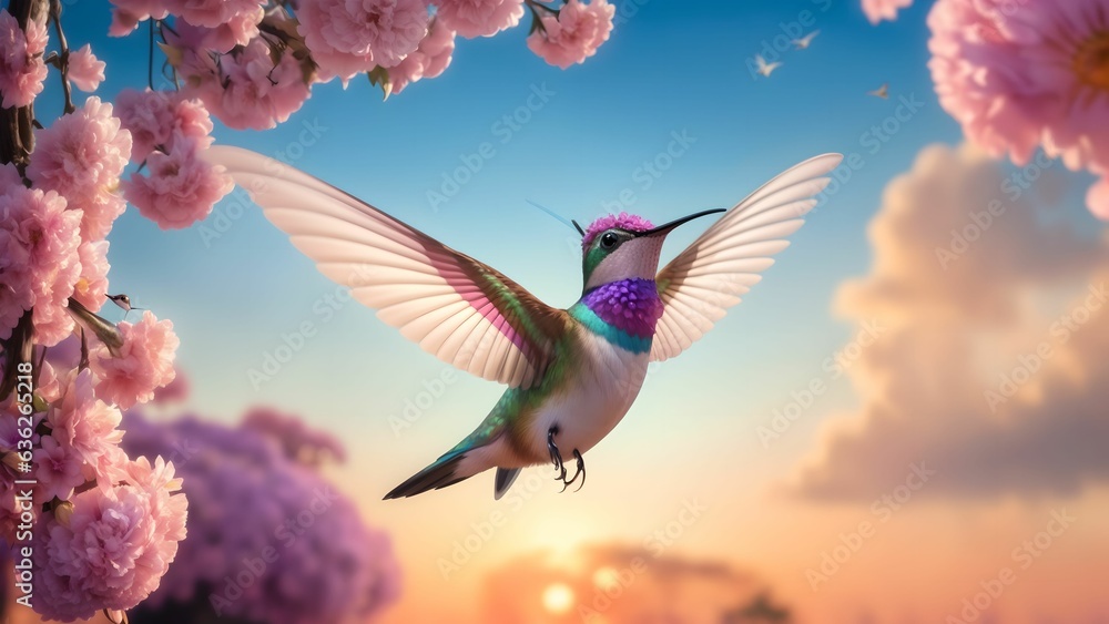 The Enchanting Moments of Hummingbirds Seeking Flower Nectar ai generated The Enchanting Moments of Hummingbirds Seeking Flower Nectar ai generated