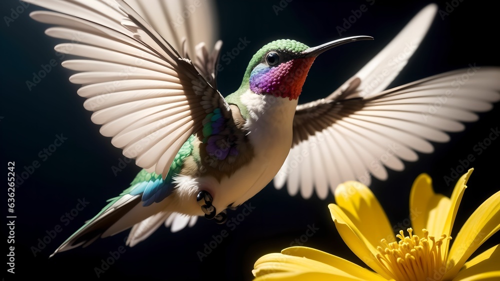 Fototapeta premium The Enchanting Moments of Hummingbirds Seeking Flower Nectar ai generated