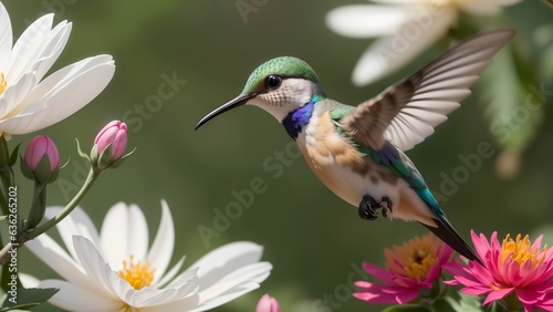 The Enchanting Moments of Hummingbirds Seeking Flower Nectar ai generated