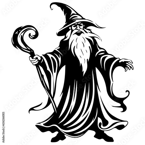 black and white Wizard Silhouette 