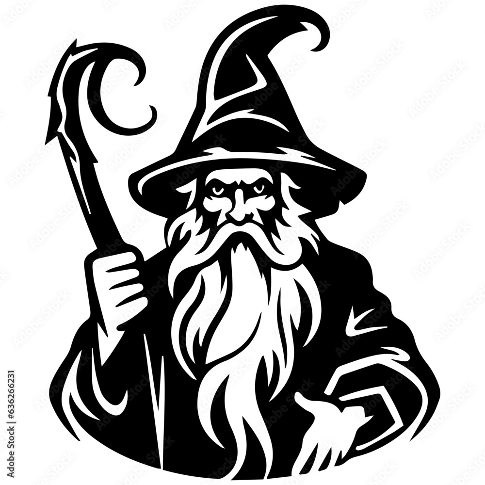 black and white Wizard Silhouette black and white Wizard Silhouette