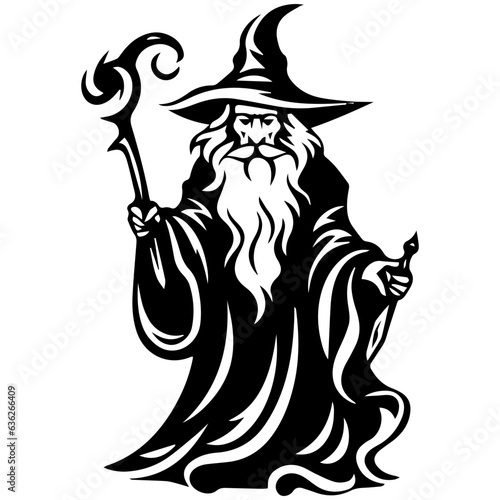 black and white Wizard Silhouette 