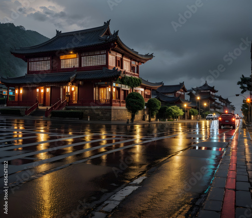 China road in rain with detail