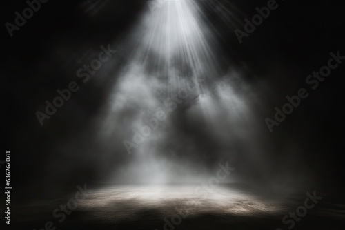 Lights shine on stage with clouds of smoke. Captivating abstract stage design