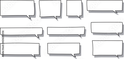 ベクターのかわいい手書きのふきだしセット　黒　白黒　あしらい　シンプル　吹き出しBlack handwritten vector speech bubble set