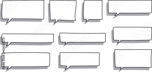 ベクターのかわいい手書きのふきだしセット　黒　白黒　あしらい　シンプル　吹き出しBlack handwritten vector speech bubble set