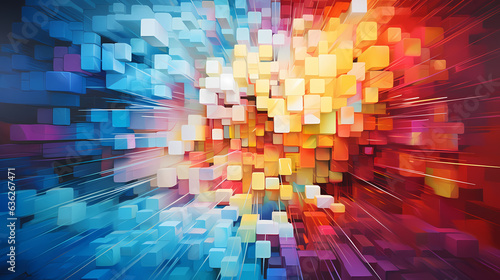 In a gallery space  abstract pixelated imagery evolves into a three-dimensional masterpiece