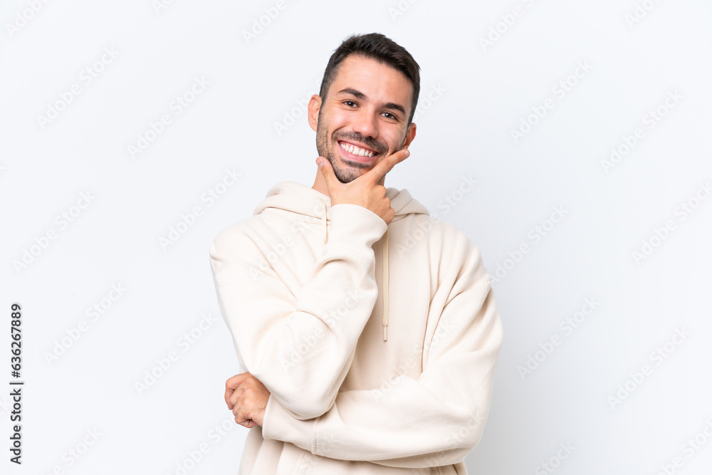 Young caucasian man isolated on white background happy and smiling Young caucasian man isolated on white background happy and smiling