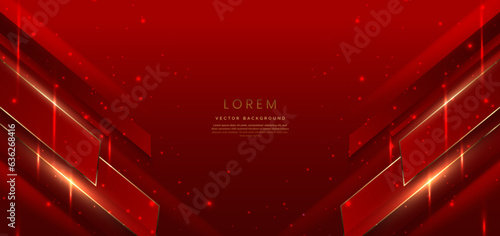 Canvas Print Luxury red square elegant on red background with golden lines and light effect