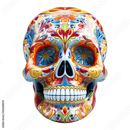 Traditional Calavera, 3D Sugar Skull isolated on white background. The day of the dead symbol.