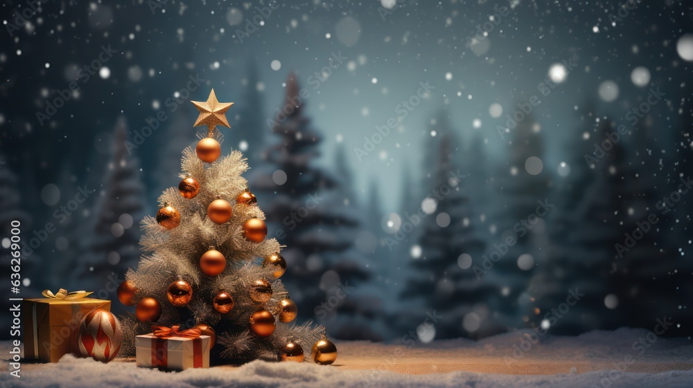Christmas background with christmas tree created with Generative AI