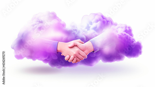 handshake against the background of a purple cloud on a white background created with Generative Ai