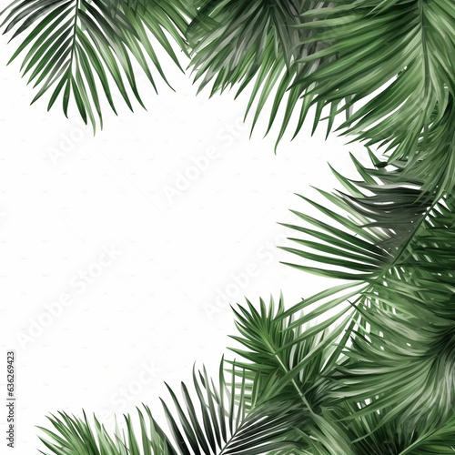 Translucent overlay showcasing gracefully arched palm leaves in vibrant green. 3D render illustration