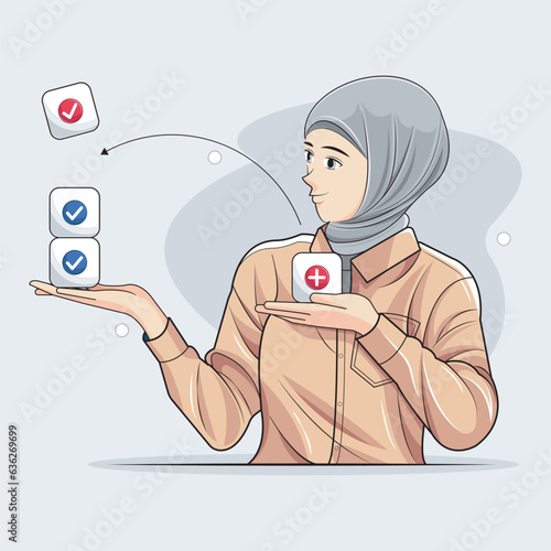 Muslim Business Illustration. Work task and time management strategy to increase productivity vector illustration