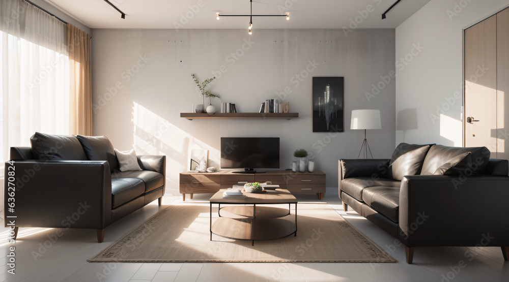 Modern living room, minimalist design, empty concrete wall. Modern living room, minimalist design, empty concrete wall.