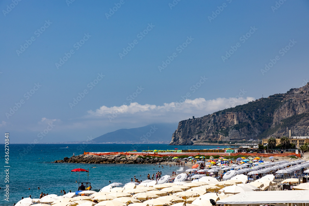 view of the coast of the region sea finale ligure italy