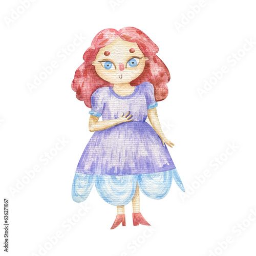 hand painted princess illustration, beauty doll. Cute childish clipart