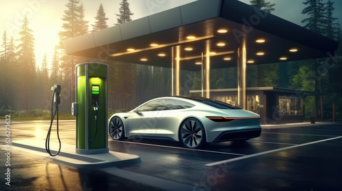 EV charging station for electric car in concept of green energy and eco power, Renewable energy concept.