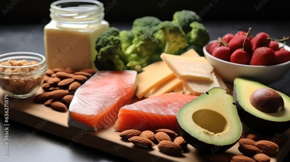 Keto food, healthy eating with protein and healthy fats.