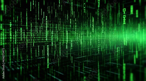 Green digital binary data on computer screen background. Matrix style.