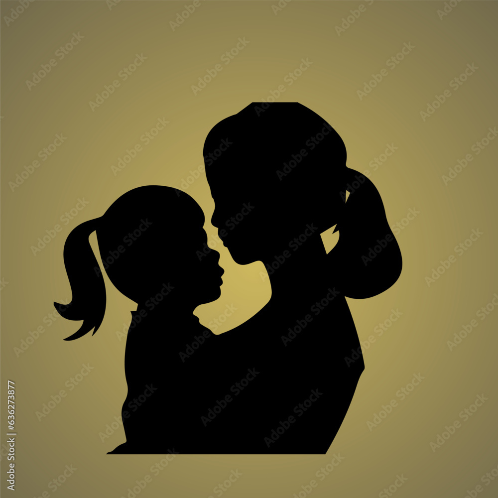 Mother's Day silhouette design with a daughter and mother in a black background.