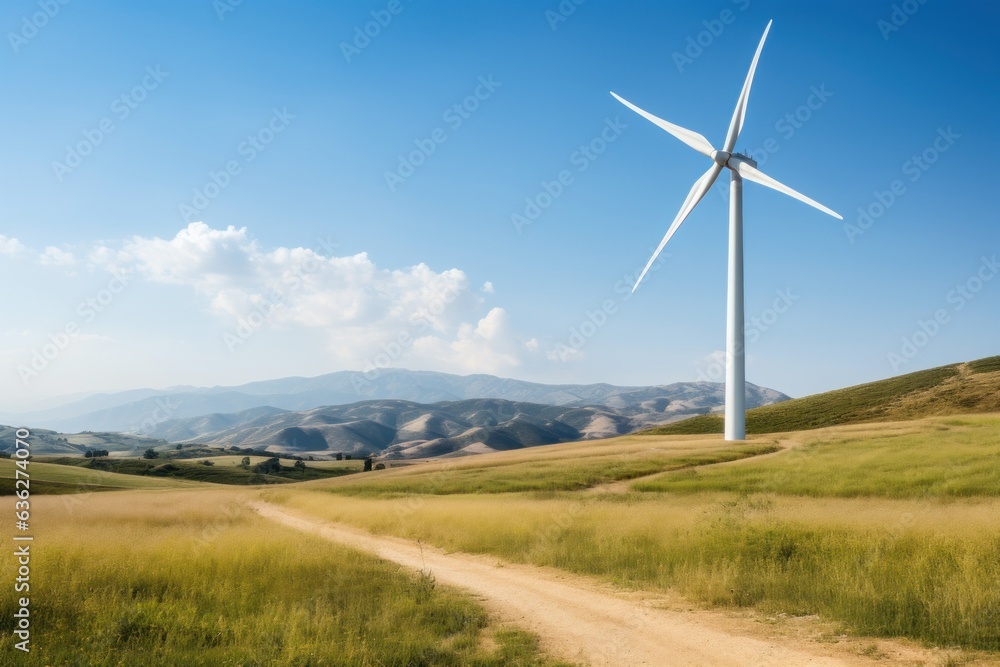 Panoramic view of a wind farm or wind farm with tall wind turbines to generate electricity Panoramic view of a wind farm or wind farm with tall wind turbines to generate electricity