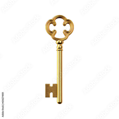 Golden key isolated on white, transparent background, PNG © Stitch