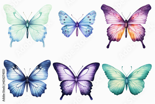 set of butterflies isolated. butterflies collection on white background,watercolor,illustration