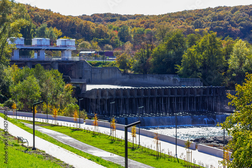 view from the city park of the Maikop hydroelectric dam photo