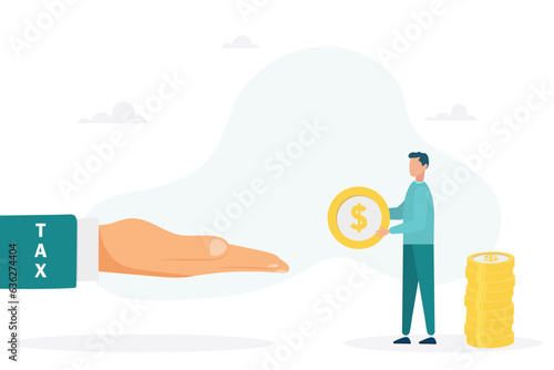 Businessman must pay taxes - tax payment concept. The guy repays debts. Vector flat style illustration.
